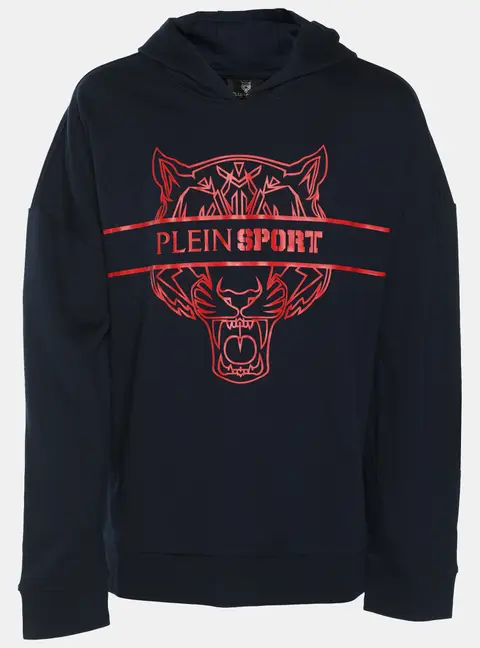 Plein Sport Navy Blue Jersey Tiger Print Hoodie XL