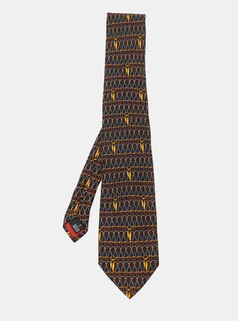 S.T. Dupont Vintage Black Printed Silk Jacquard Tie