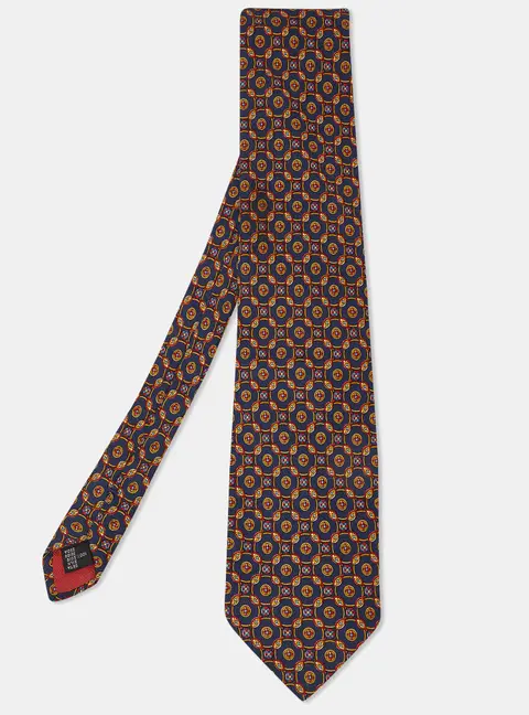 S.T. Dupont Navy Blue Printed Silk Traditional Tie