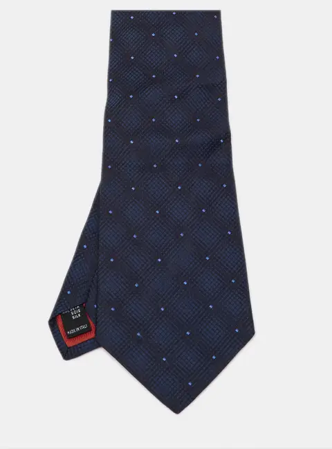 S.T. Dupont Navy Blue Geometric Patterned Silk Jacquard Traditional Tie