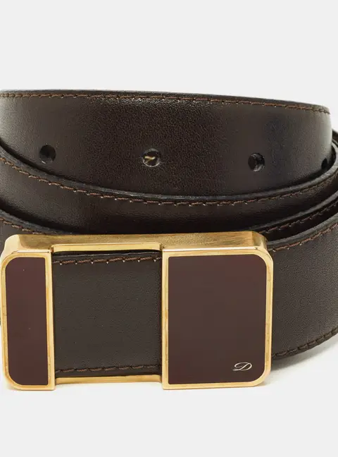 S.T. Dupont Cut to Size Plague Buckle Belt 90 CM Dark Brown Leather