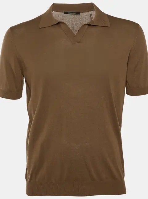 Tagliatore Brown Cotton Knit Polo T-Shirt L