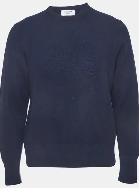 Thom Browne Navy Blue Wool Knit Crewneck Sweater L