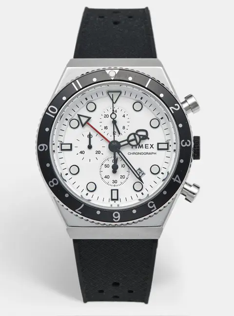 Timex Q TW2V70100VQ White Dial Stainless Steel Rubber Men's Wristwatch 40 mm