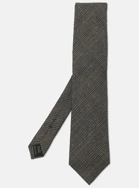 Tom Ford Brown Prince of Wales Check Patterned Wool/Silk Neck Tie