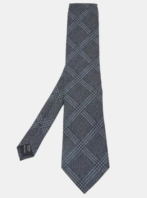 Tom Ford Navy Blue Plaid Wool and Silk Blend Classic Tie