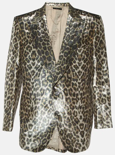 Tom Ford Metallic Leopard Print Lurex Crepe Blazer 4XL