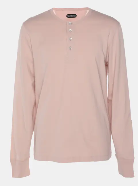 Tom Ford Pink Cotton Knit Long Sleeve Henley T-Shirt XL