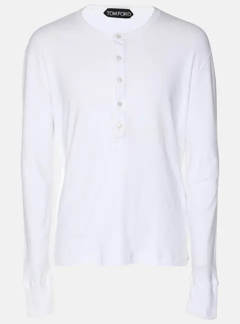 Tom Ford White Jersey Full Sleeve Henley T-Shirt XXL