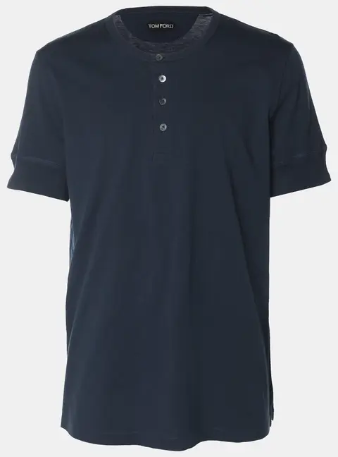 Tom Ford Navy Blue Cotton Knit Henley Neck T-Shirt XL