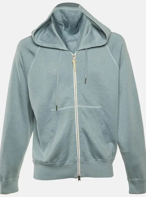 Tom Ford Green Silk & Cotton Zip Up Hoodie 3XL