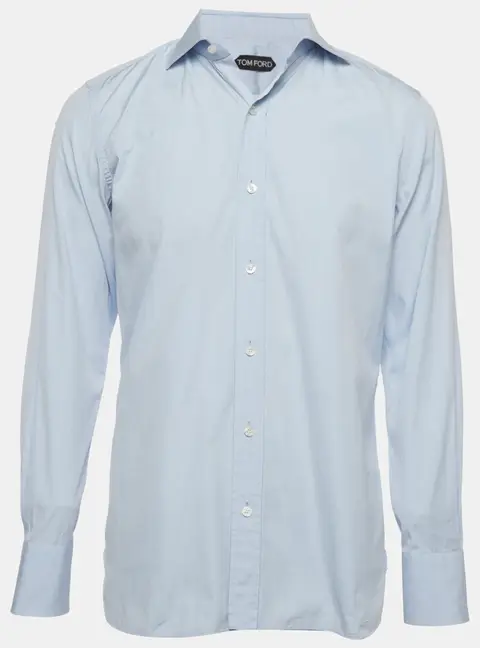Tom Ford Blue Cotton Long Sleeve Button Up Shirt M