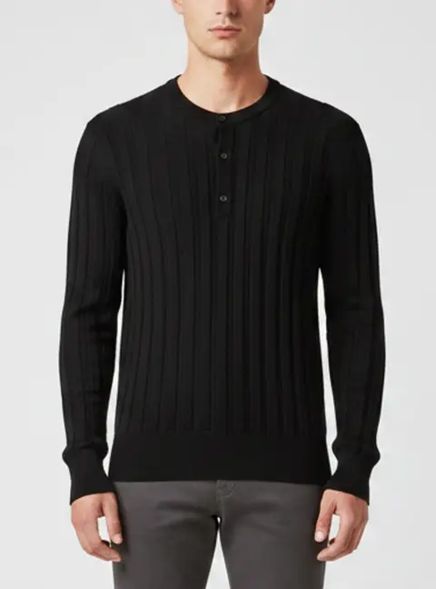 Tom Ford Black Rib Knit Henley Sweater L