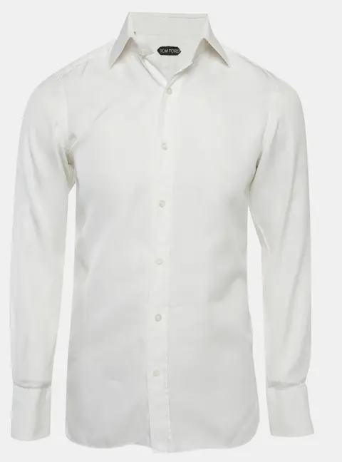 Tom Ford White Herringbone Cotton Button Up Shirt M