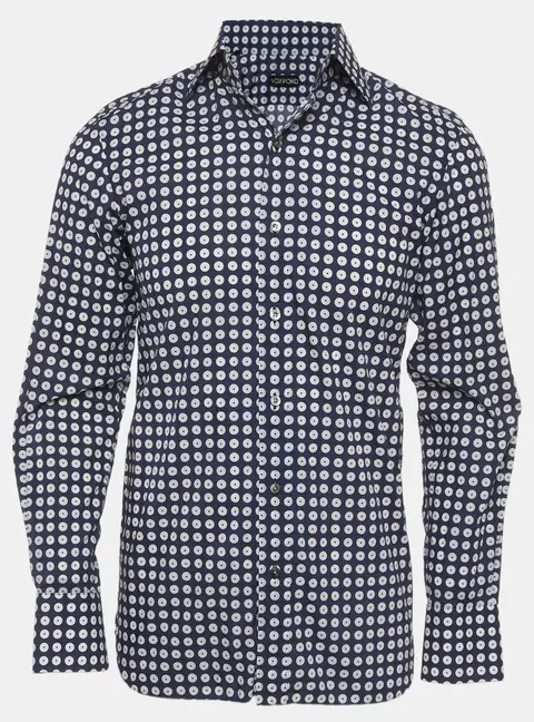 Tom Ford Navy Blue Polka Dot Print Cotton Button Up Shirt S