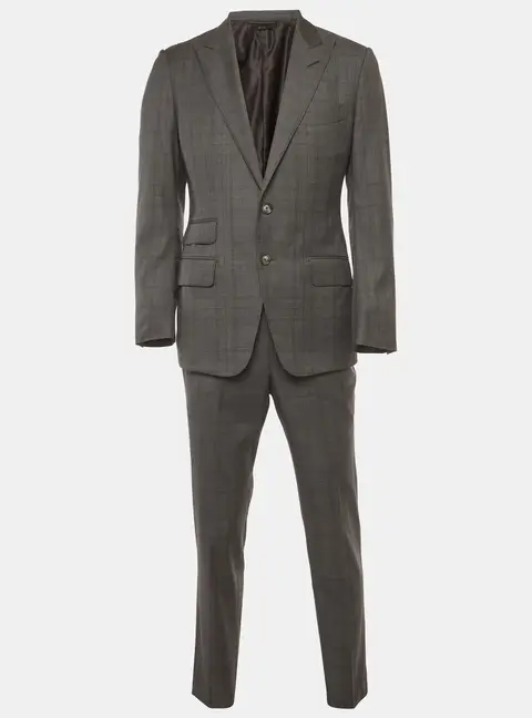 Tom Ford Grey Plaid Virgin Wool Tailored Suit M