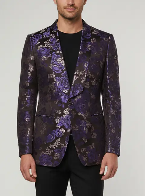 Tom Ford Purple/Black Floral Jacquard Regular Fit Blazer M