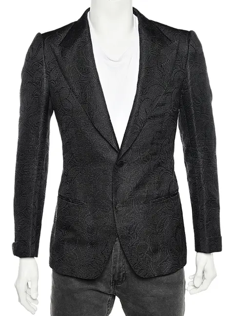 Tom Ford Black Textured Silk & Wool Single Breasted Blazer S