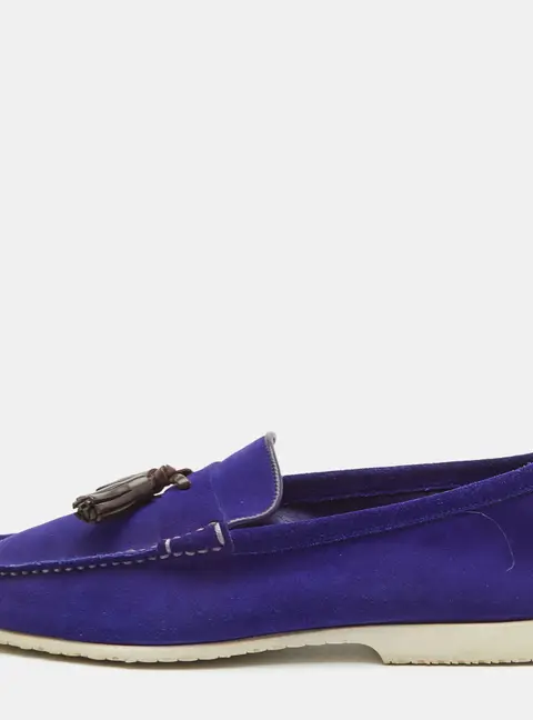 Tom Ford Tassel Size 42 Indigo Blue Nubuck Leather Slip On Loafers