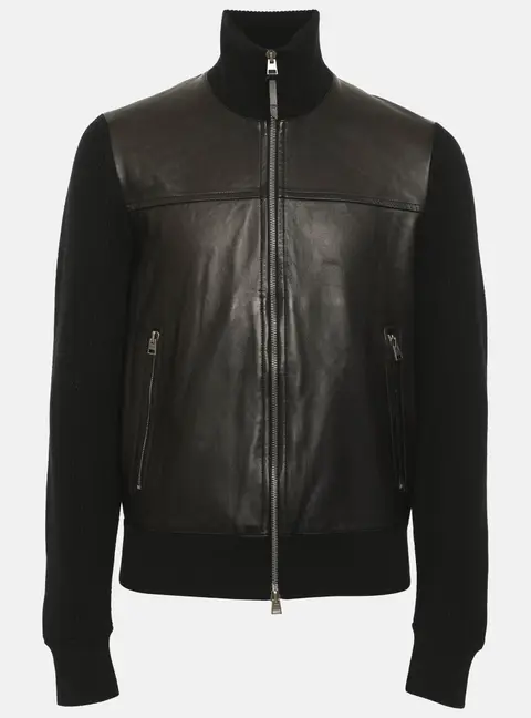 Tom Ford Black Leather and Rib Knit Jacket S