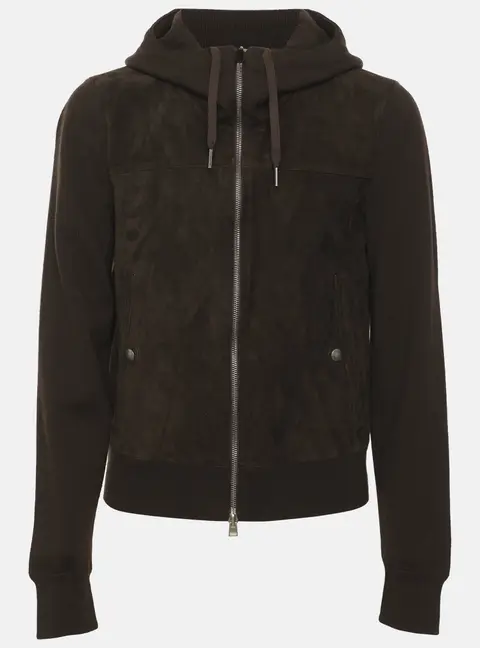 Tom Ford Brown Suede and Knit Hooded Jacket S
