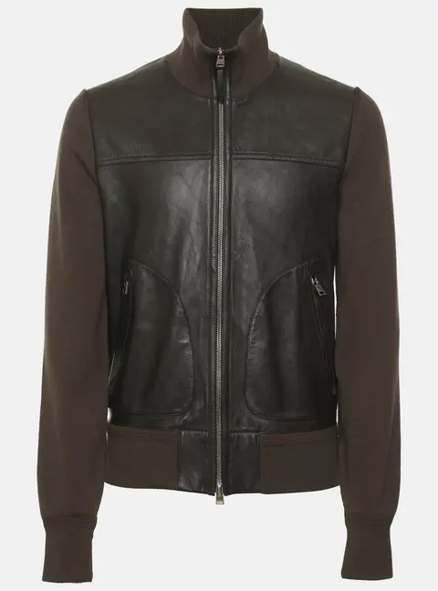 Tom Ford Brown/Grey Leather and Knit  Jacket S