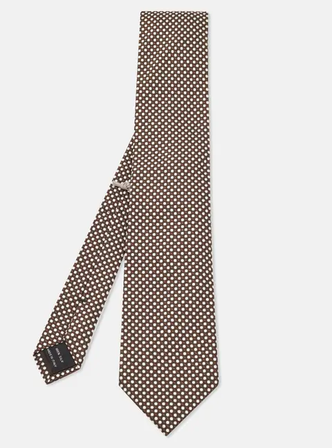 Tom Ford Brown/White Polka Dotted Silk Tie