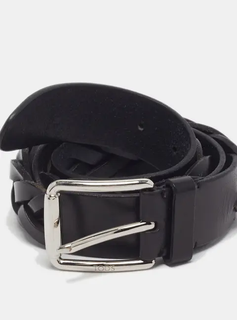 Tod's 95 CM Buckle Belt Black Woven Leather