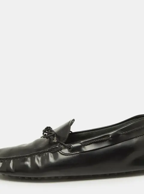 Tod's Black Leather Bow Slip-On Loafers Size 47
