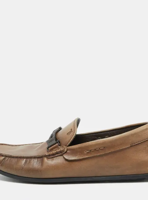 Tod's Brown Leather Buckle Detail Loafers Size 41.5