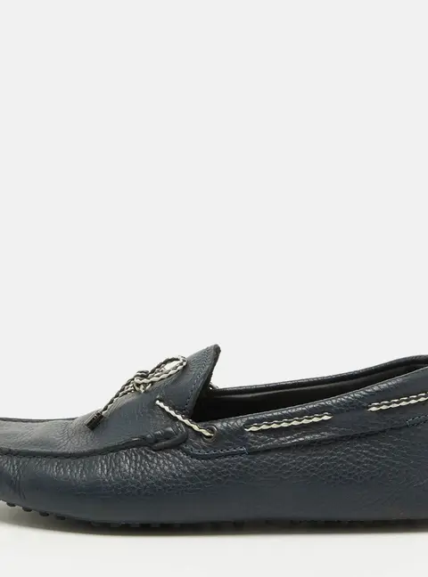 Tod's Navy Blue Leather Driver Bow Slip On Loafers Size 42