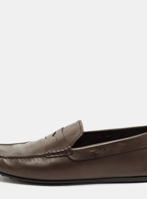 Tod's Brown Leather Gommino Penny Slip On Loafers Size 42