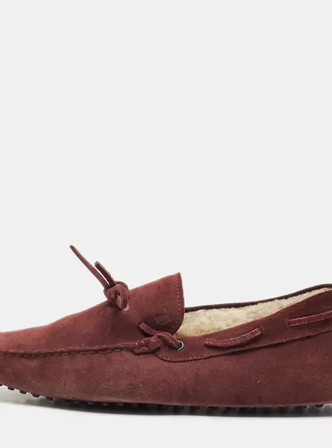 Tod's Dark Burgundy Suede Bow Slip On Loafers Size 44.5