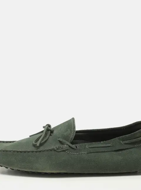 Tod's Size 45 Green Suede Loafers