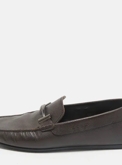 Tod's Brown Leather Double T Slip On Loafers Size 44.5