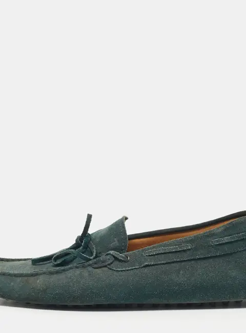 Tod's Dark Green Suede Bow Slip On Loafers Size 44.5