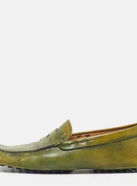 Tod's Light Green Leather Penny Slip On Loafers Size 44.5