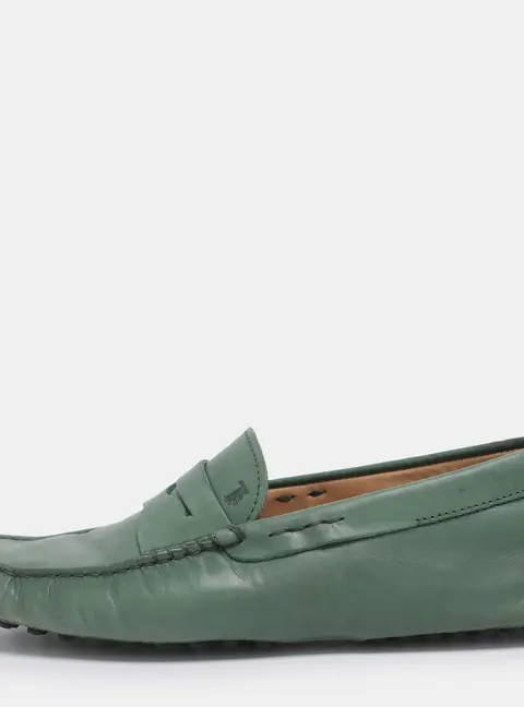 Tod's Green Leather Gommino Loafers Size 39.5