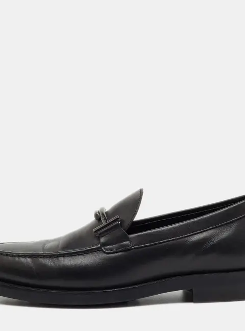 Tod's Black Leather Double T Slip On Loafers Size 38.5