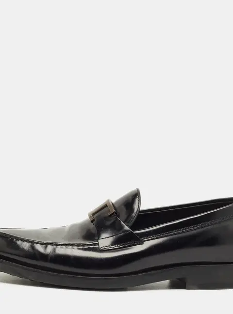 Tod's Black Leather T Timeless Penny Loafers Size 41.5