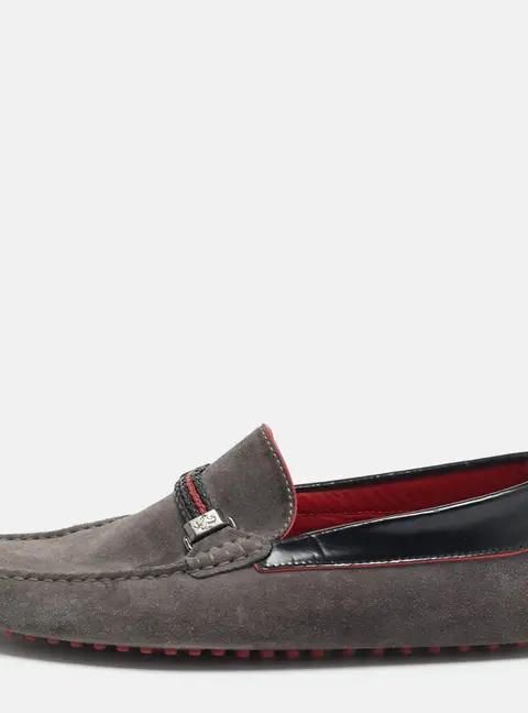 Tod's For Ferrari Size 41.5 Grey/Black Leather and Suede Loafers