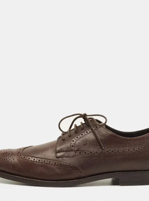Tod's Size 42.5 Brown Leather Brogue Derby