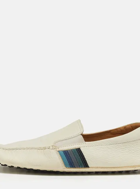Tod's Size 44.5 White Leather Slip On Loafers
