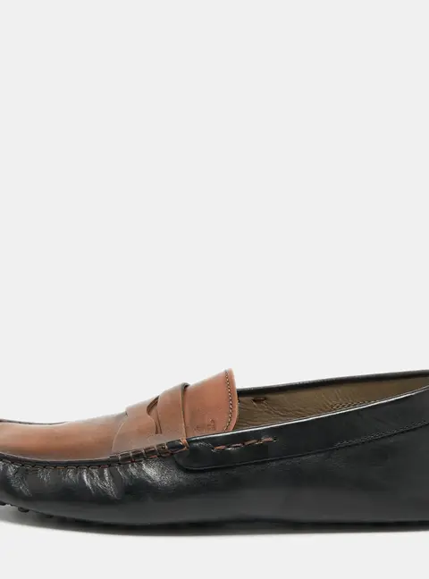 Tod's City Gommino Size 42 Black/Brown Leather Penny Loafers