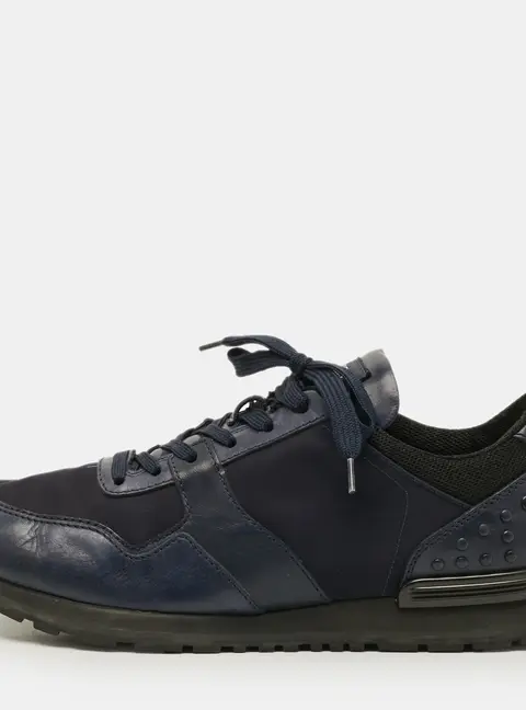 Tod's Size 43 Navy Blue/ Black Leather and Nylon Lace Up Sneakers