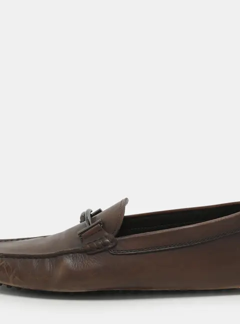 Tod's Double T Size 44 Brown Leather Loafers