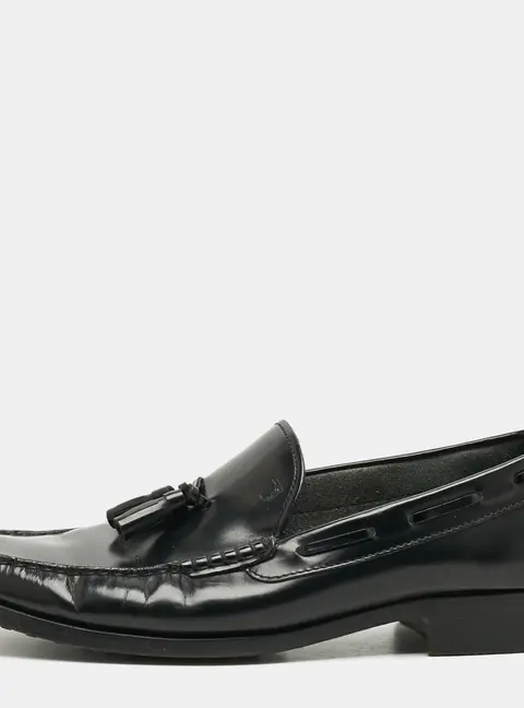 Tod's Size 44.5 Black Leather Fringe Slip On Penny Loafers