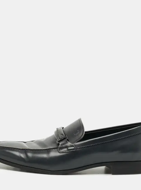 Tod's Size 44.5 Dark Blue Leather Buckle Detail Slip On Penny Loafers
