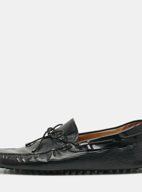 Tod's Size 44.5 Black Patent Leather Bow Slip On Loafers