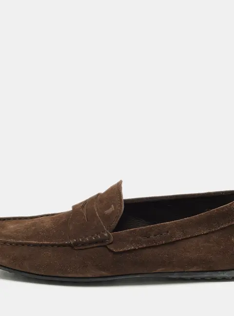 Tod's Gommino Size 42 Dark Brown Suede Penny Loafers